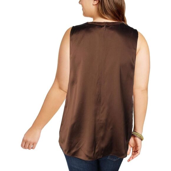 Womens New Ralph Lauren NWT 22 W 22W Silk Suede Dark Chocolate Brown Blouse Key - Picture 2 of 8